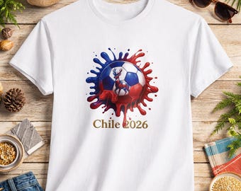 Chilie Flag & Deer Soccer Ball T-Shirt | Chilean Huemul Tee | Football Fan Gift