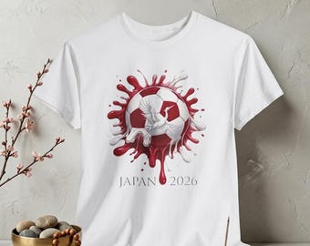 Japan Flag & Stork Soccer Ball T-Shirt | Japanese Crane Style Tee | Football Fan Gift