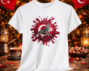 Turkey Flag & Wolf Soccer Ball T-Shirt | Turkish Soccer Jersey Style | Football Fan Gift