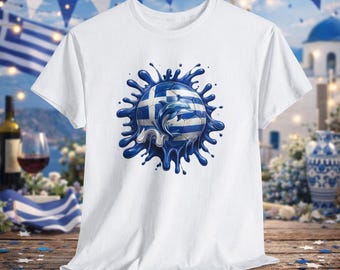 Greece Flag & Dolphin Soccer Ball T-Shirt | Greek Pride Athletic Top | Football Lover Gift
