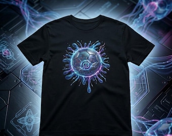 Bio-Electric Splash Soccer Ball T-Shirt | Cyberpunk Futurist Football Graphic Top | Football Gift