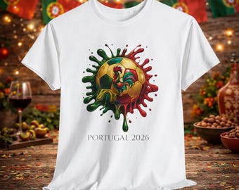 Portugal Flag & Rooster Soccer Ball T-Shirt | Portuguese Football Fans | Soccer Lover Gift