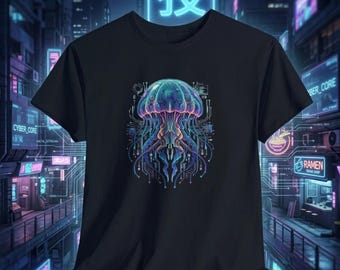 Cyberpunk Jellyfish T-Shirt | Bio-Luminescence Iridescent Neon Streetwear | Futuristic Top