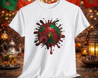Morocco Flag & Lion Soccer Ball T-Shirt | Football Lover Gift
