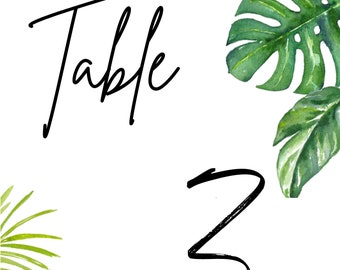 Wedding Table Number Template, Simple Table Numbers, Tropical, Modern Minimalist Table Numbers Printable, Clean Table Number Cards Instant