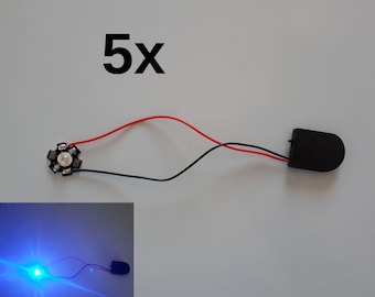 5 Pcs Blue led battery button, DIY lighting, CR2032 battery lamp, Small button battery box, battery house with switch, Blue Magical light