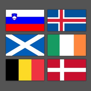 6 flags fridge magnets, Belgium, Denmark, Iceland, Scotland, Ireland, Slovenia, Magnet set, Wonderful gift, World countries Kitchen Magnets,