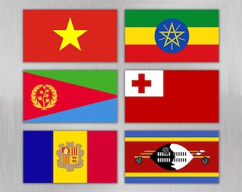 6 flags fridge magnets, Vietnam, Ethiopia, Eritrea, Tonga, Andorra, Eswatini, Wonderful gift, Countries Kitchen Set Magnets,Teen room magnet