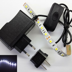 Cold white LED strip + Power supply + Switch, Kitchen cabinet lighting, Lighting shelves, LED bedroom lighting, LED lighting showcase