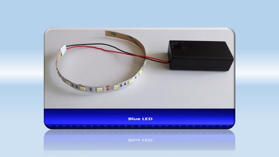 Blauer LED Streifen Batteriebetrieb 9V, LED Batterie für Bauprojekte, Batteriegehäuse, Batteriekasten, Ein Aus Schalter, Blaulicht, LED Größe