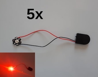5 Stück rote LED-Batterietaste, DIY-Beleuchtung, CR2032-Batterielampe, kleine Knopfbatteriebox, Batteriehaus mit Schalter, rotes magisches Licht