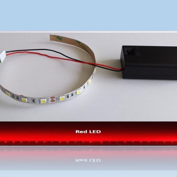 Red LED strip Battery operation 9V, Battery housing, On off switch, Red led costume, show light, party light, Red led personal project light