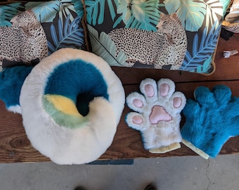 Pre-made Blue Seaside Dog Fursuit Tail and Paws Set