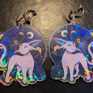 Espeon Umbreon 3.5&quot; Cracked Ice Holo Double-sided Acrylic Keychain