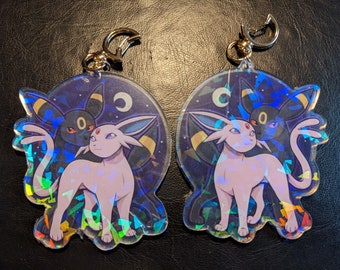 Espeon Umbreon 3.5" Cracked Ice Holo Double-sided Acrylic Keychain