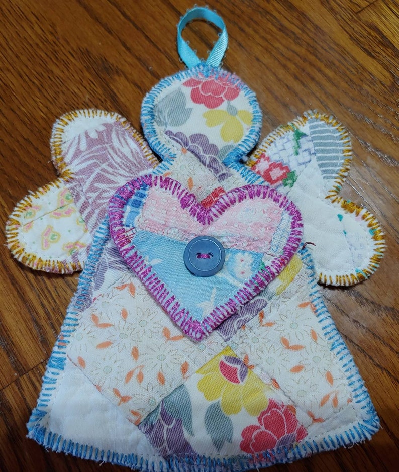 Antique Cutter Quilt Handmade Angel Ornament With Buttons and Embroidery Etsy