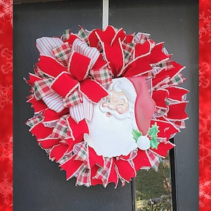 Santa wreath for front door, Santa Claus decor, Christmas wreath, Santa head door decor