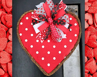Heart door hanger, Valentine heart for front door, Red heart door decor, large heart wreath