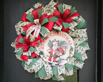 Merry Christmas Santa wreath for front door, Santa Clause door decor, Christmas wreath,