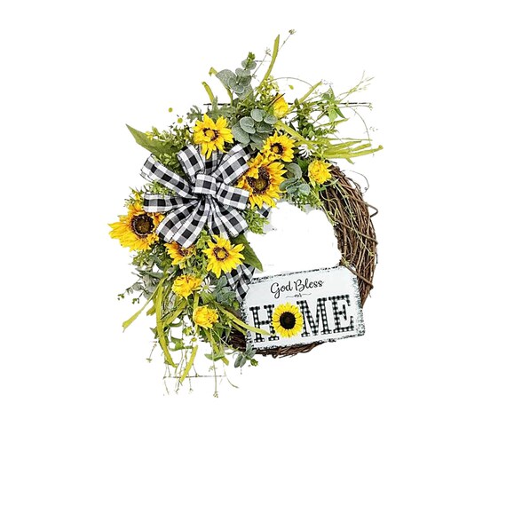 Rustic everyday sunflower wreath Wreath for your front door | Etsy