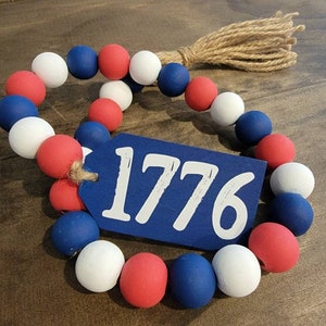Patriotic bead garland, 4th of July tiered tray decor, summer tier tray decor, wood bead garland