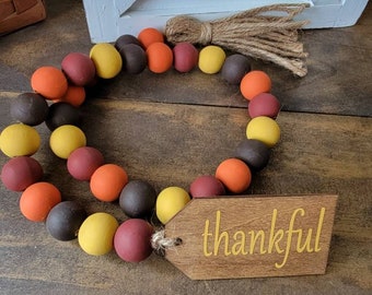 Fall bead garland for your tier tray decor, thankful autumn shelf decoration, fall colored wood bead garland