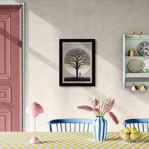 Impresión digital de árbol contemplativo, póster de silueta, decoración minimalista para el hogar, arte mural moderno, tarjeta imprimible