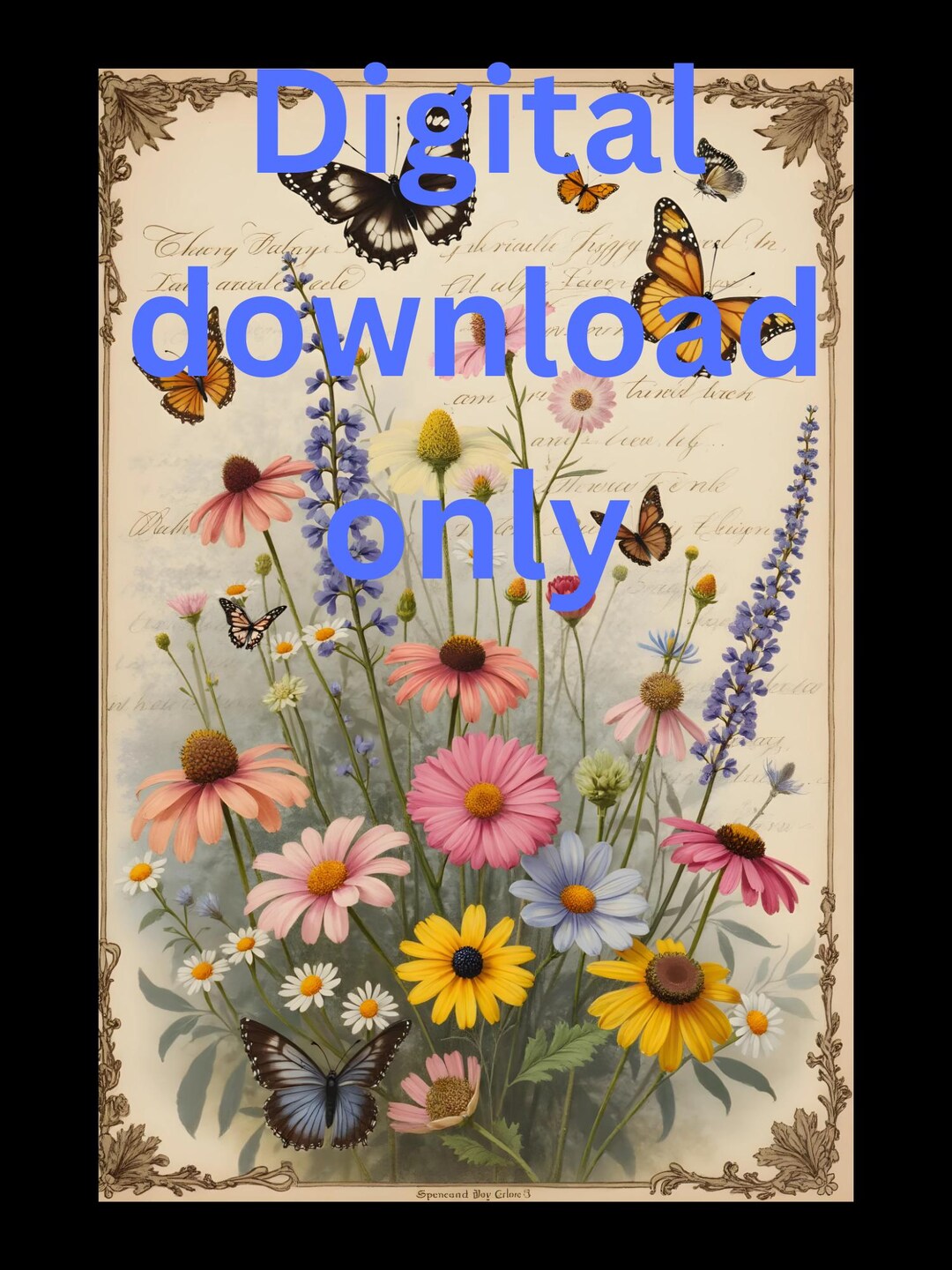 Vintage Butterfly & Wildflower Art Print: Cottagecore Botanical Decor ...