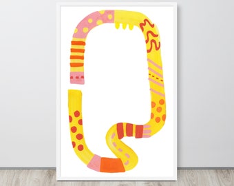 Abstract Art Print Yellow Serpent, Happy Colorful Nursery Wall Art, Magic Color Art Print