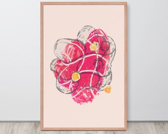 Abstracte kunstprint, roze muurkunst, grafische poster, magische kleurenkunstprint.