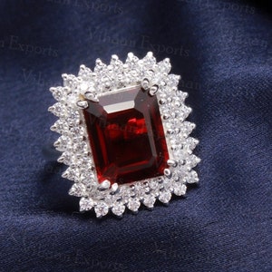 garnet ring , 925 sterling silver 10*12 mm emerald cut natural garnet gemstone ring , wedding anniversary ring , january birthstone ring