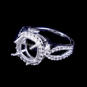ring mount ring mount without stone ring mount empty mount ring 925 Sterling Silver Stamped 10mm Cushion & 1.50mm Round Prong Set Ring Mount