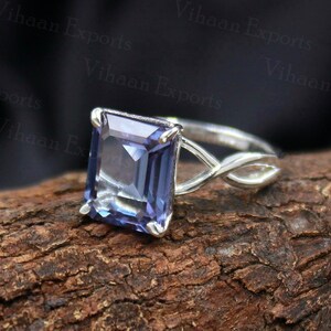 alexandrite ring , 925 sterling silver 10*12 emerald cut lab alexandrite ring , color changing alexandrite ring , infinity anniversary ring