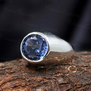 alexandrite ring , 925 sterling silver 10 mm round cut alexandrite ring , color changing alexandrite ring , birthday ring anniversary ring
