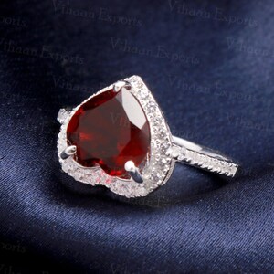 garnet ring , 925 sterling silver 10 mm heart cut natural garnet gemstone ring , red heart love ring for her , january birthstone ring
