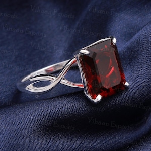 garnet ring 925 sterling silver 10*12 mm natural emerald cut garnet gemstone ring red garnet ring January birthstone sterling silver ring
