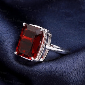 garnet ring 925 sterling silver ring 10*14 mm emerald cut natural garnet gemstone ring wedding anniversary january birthstone garnet ring