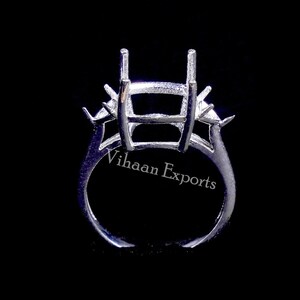 ring mount ring mount without stone ring mount empty mount ring 925 Sterling Silver Stamped 10 mm Cushion 4mm Trillion Prong Set Mount Ring
