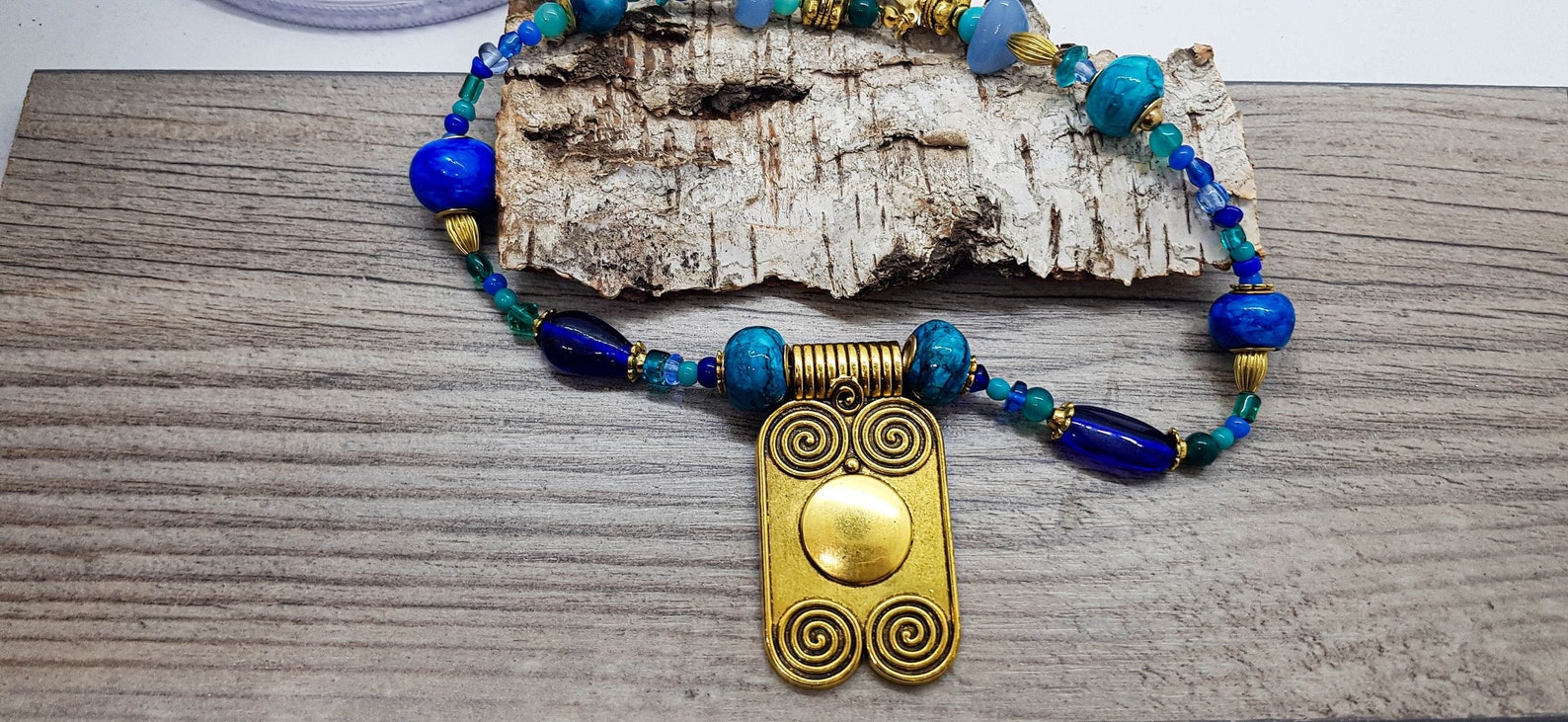 Viking Bead Necklace Treasure Necklace with golden pendant Etsy