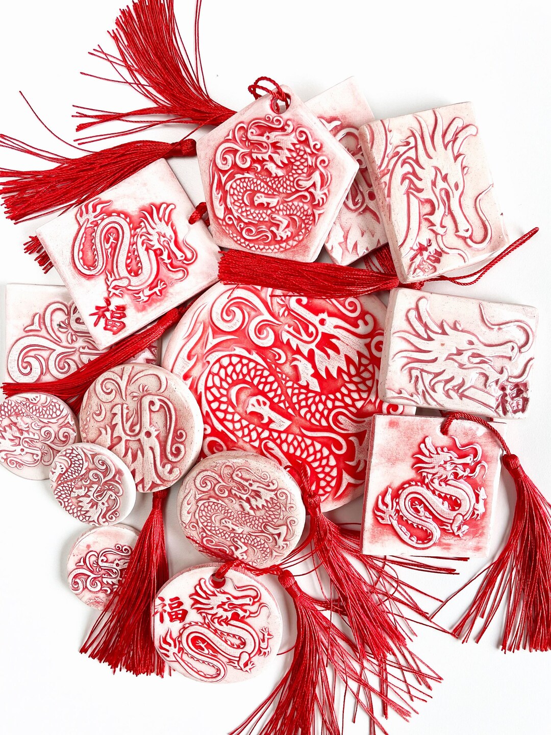 2024 Dragon Year, Ceramic Embossed Art,handmade,zodiac,asian