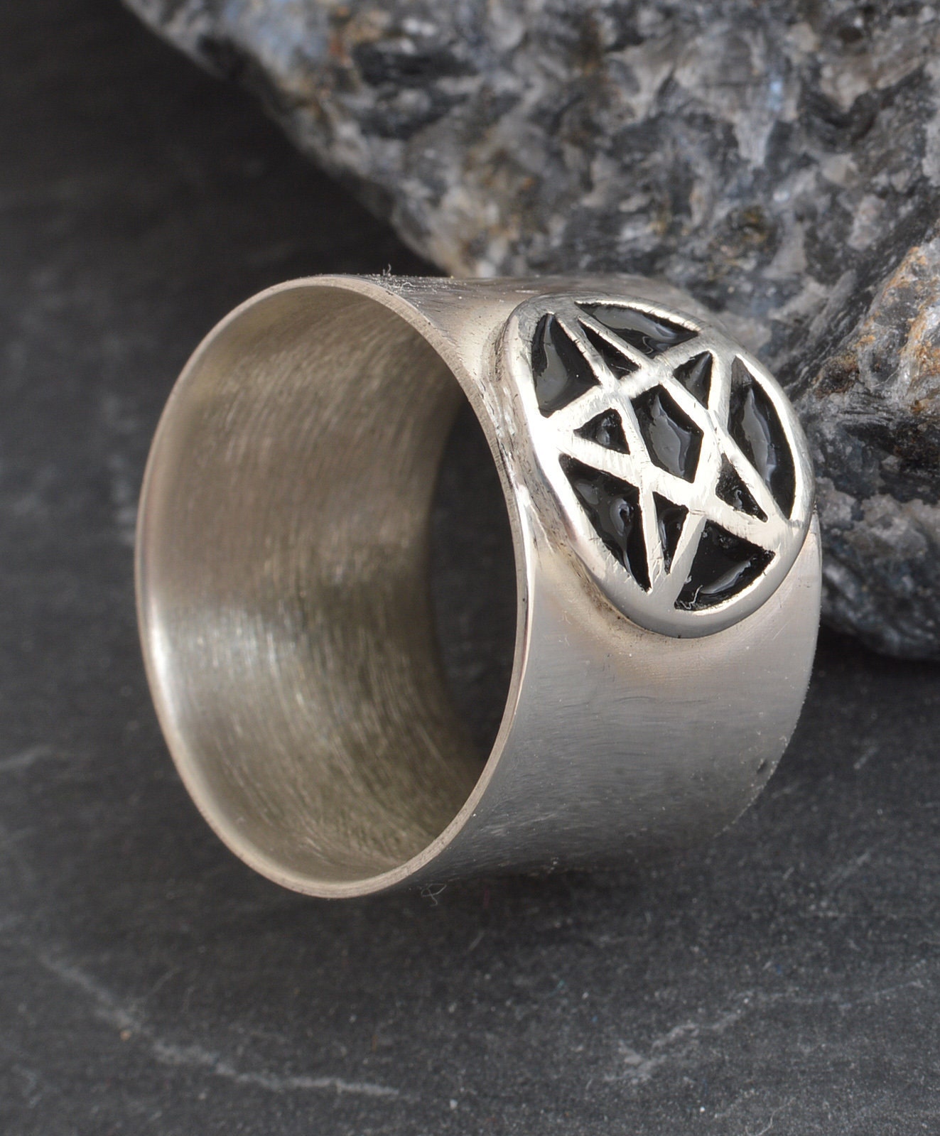Sterling silver pentagram ring 925 handmade to order 12mm band | Etsy