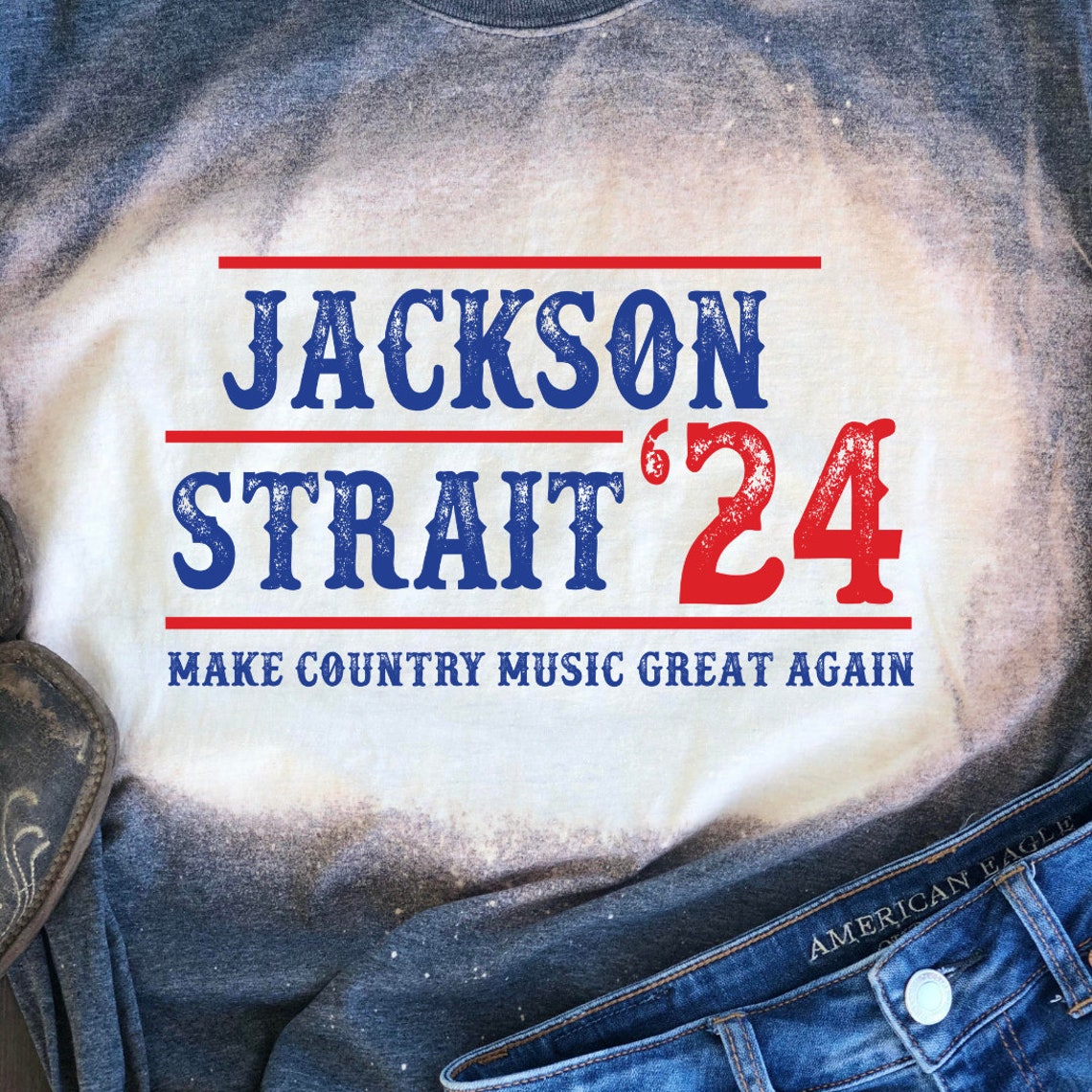 Alan Jackson & Strait 2024 Bleached Tee Women's Etsy