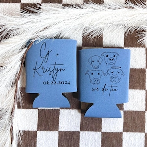 Enfriador de latas personalizado para mascotas de boda / Soporte para latas / Perro / Gato / Amantes de las mascotas / Retrato de mascota con dibujo personalizado / Recuerdo de boda / Regalo para invitados a la boda