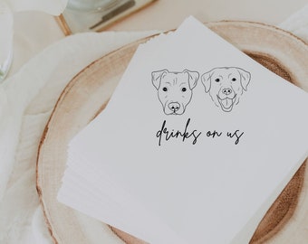 Custom Wedding Pet Cocktail Napkins | Dog | Cat | Pet Lovers | Custom Drawing Pet Portrait | Wedding Favor | Wedding Bar Idea