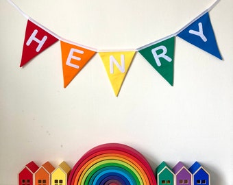 Personalised Rainbow Bunting, nursery name banner decoration