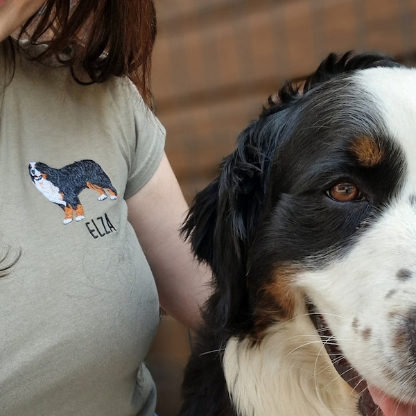 Embroidered Bernese Mountain Dog , Custom dog Embroidered T-Shirt, Dog Mom Shirt, Personalized Gift, Man, Woman, Kids sizes