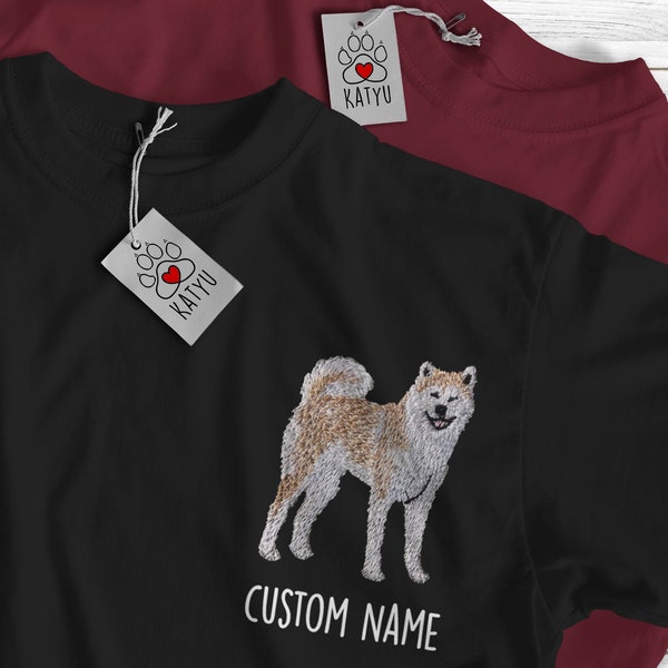 Embroidered Akita Inu - Red-White, Custom dog Embroidered T-Shirt, Dog Mom Shirt, Personalized Gift, Man, Woman, Kids sizes