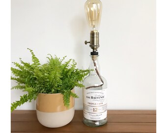 Whisky Bottle Lamp - Glass Bottle Lamp UK - Industrial Table Lamp - New Home - Whiskey Lovers Gift - Upcycled Light - Glass Art