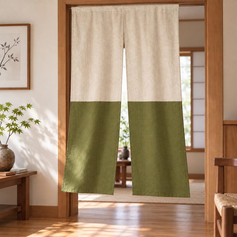 Japanese Noren Curtain, Rustic Kitchen Doorway Curtains, Two Tone Linen ...