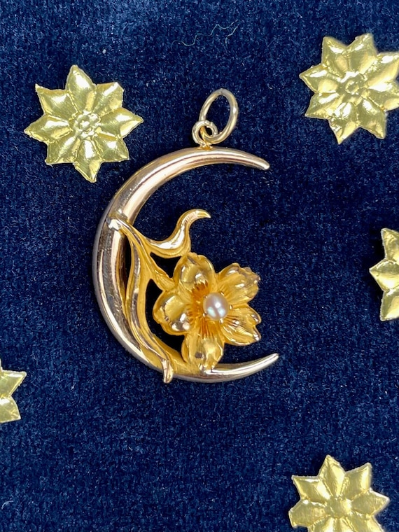Antique 10k Gold Crescent Honeymoon Brooch Convers
